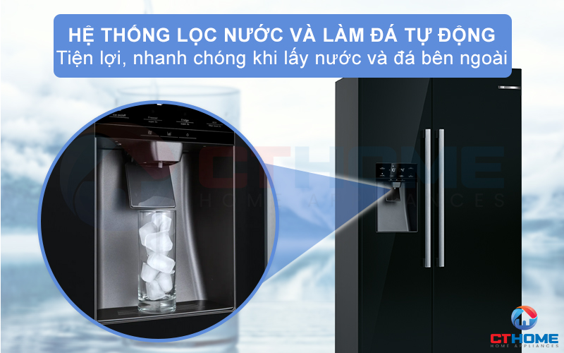 Máy làm đá tự động và lấy nước bên ngoài tiện lợi