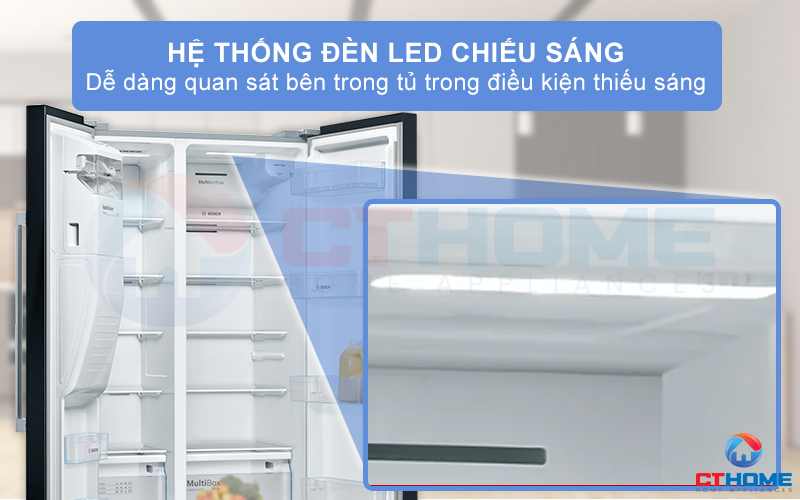 Bên trong khoang tủ được trang bị thêm đèn LED chiếu sáng