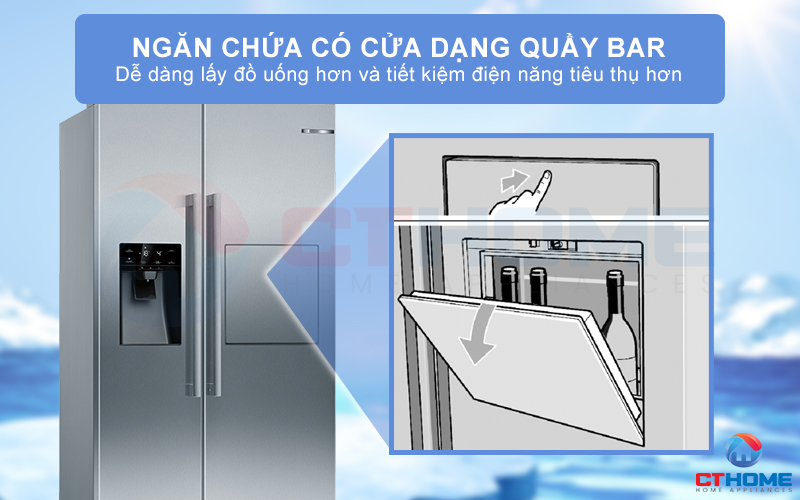 Lấy đồ uống ra khỏi tủ dễ dàng với ngắn chứa có cửa dạng quầy bar