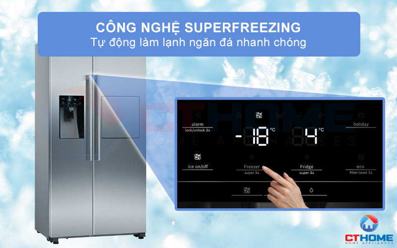 Tự động làm lạnh ngăn đá nhanh chóng với công nghệ Superfreezing