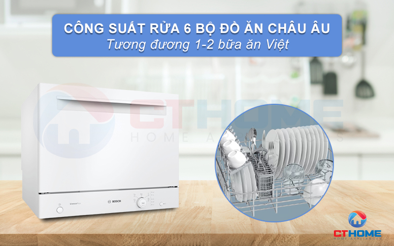 Công suất rửa 6 bộ phù hợp gia đình 2 thành viên