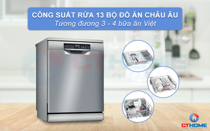 Máy rửa chén Bosch SMS6EDI63E serie 6 có khả năng rửa 13 bộ đồ ăn