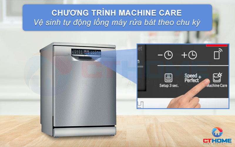 Máy rửa bát Bosch SMS6EDI63E có tính năng Machine Care - vệ sinh máy tự động.