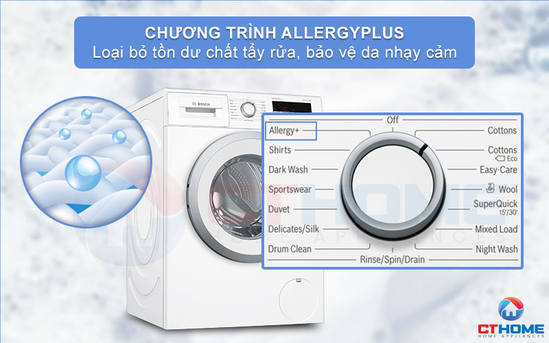 Chương trình AllergyPlus giúp giặt diệt khuẩn và nấm mốc