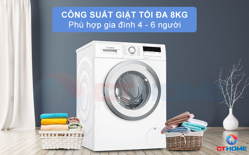 Công suất giặt tối đa 8kg phù hợp gia đình 4 thành viên