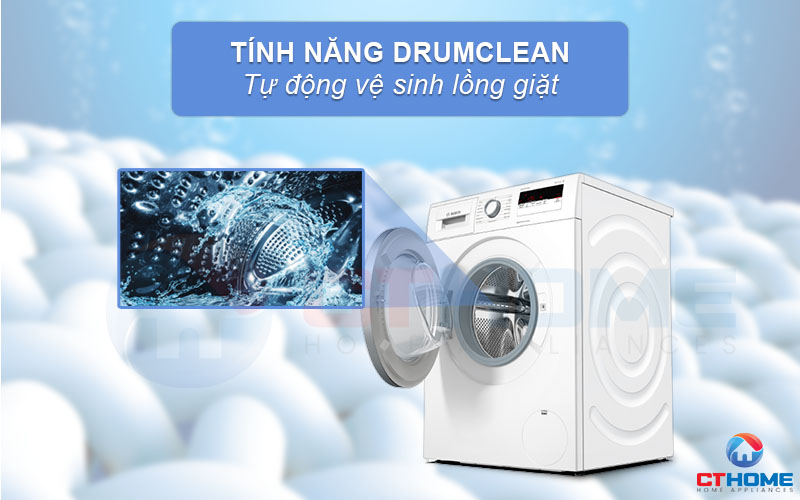 Tính năng Drum Clean tự động vệ sinh bên trong khoang máy giặt