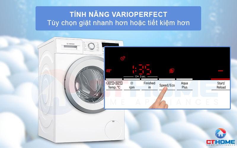 Tùy chọn giặt nhanh hơn hoặc tiết kiệm hơn với chức năng VarioPerfect