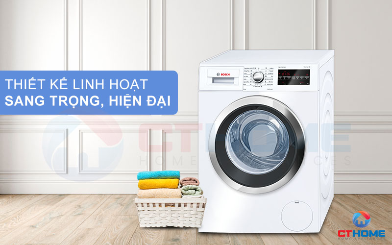 Máy giặt Bosch WAT24480SG thiết kế vuông vức chắc chắn, kiểu dáng hiện đại và sang trọng