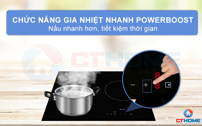 Bếp từ Electrolux E6203IOK nấu ăn nhanh chóng nhờ chế độ nấu tăng cường Boost