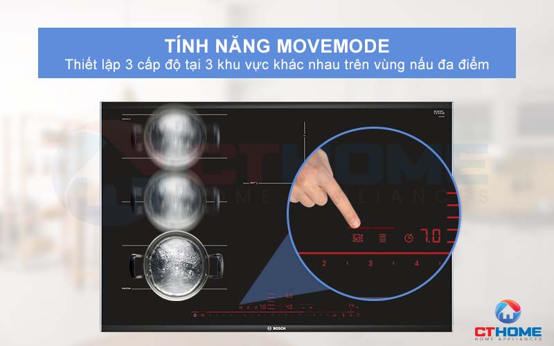 Thiết lập Move Mode với 3 công suất tại 3 khu vực trên vùng nấu đa điểm