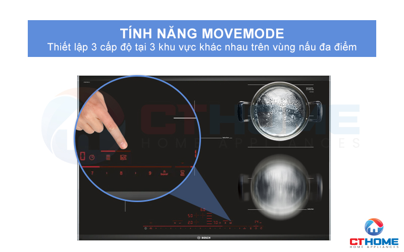 Thiết lập 3 mức công suất khác nhau trên vùng nấu đa điểm với MoveMode