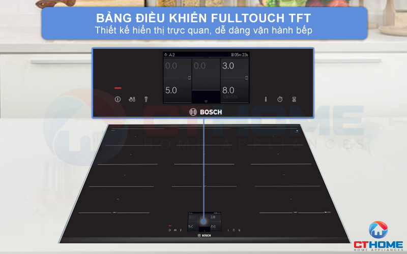 Bảng điều khiển FullTouch TFT hiện đại,  lựa chọn cấp độ nấu chỉ với một chạm