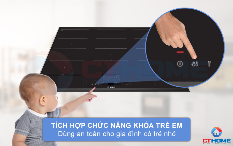 Tính năng khóa các chương trình để tránh trẻ em vô tình kích hoạt bếp gây nguy hiểm.