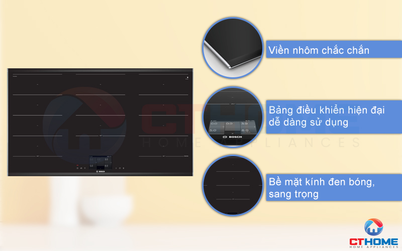 Thiết kế viền nhôm chắc chắn, bề mặt bếp sáng bóng
