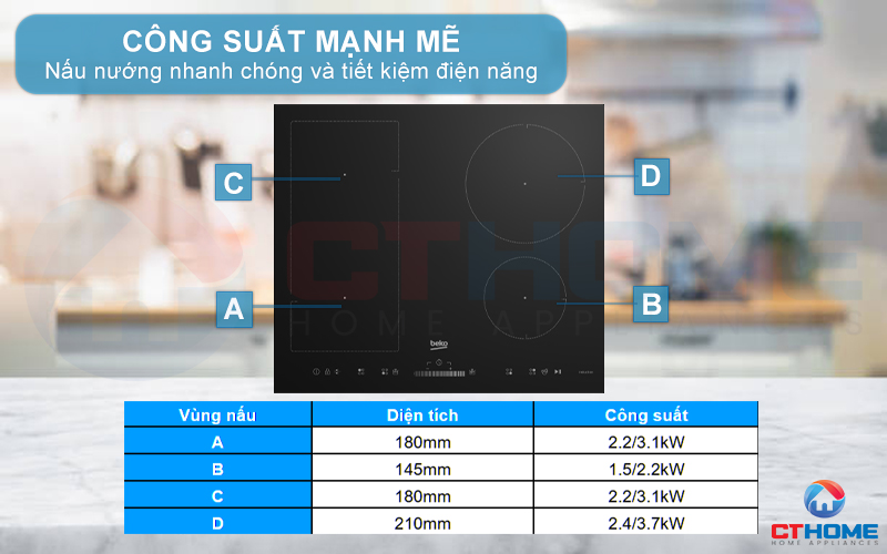 BẾP TỪ ÂM BEKO HII 64500 UFT 4 VÙNG NẤU VỚI VÙNG KẾT HỢP 7400W HII64500UFT 4