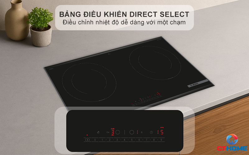 Bảng điều khiển cảm ứng DirectSelect trên bếp từ Bosch PPI8256XVN