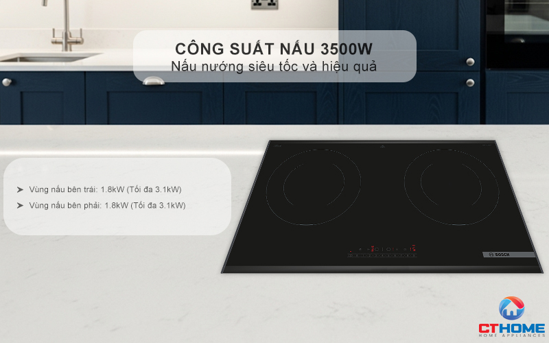 Nấu nướng nhanh chóng với 2 vùng nấu tổng công suất 3500W