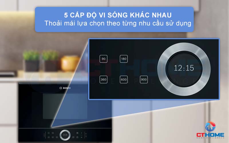 5 cấp độ vi sóng khác nhau cho nhu cầu hâm nóng và rã đông.