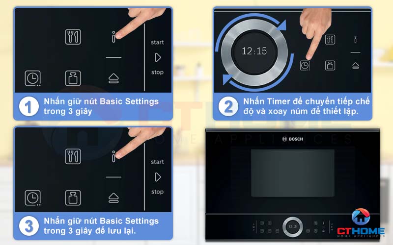 Cài đặt các chế độ cơ bản của lò vi sóng Bosch BFL634GB1 serie 8.