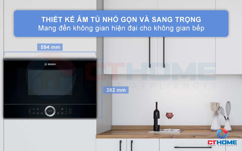 Lò vi sóng âm tủ Bosch BFL634GB1 thiết kế nhỏ gọn sang trọng, phù hợp lắp âm.