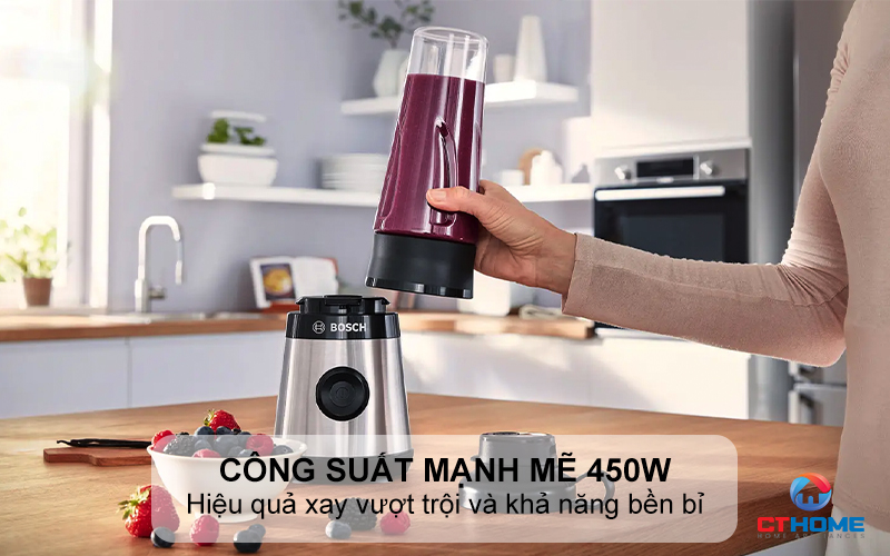 MÁY XAY SINH TỐ MINI BOSCH MMB2111M VITAPOWER SERIE 2 450W THÉP KHÔNG GỈ  mmb2111m 2