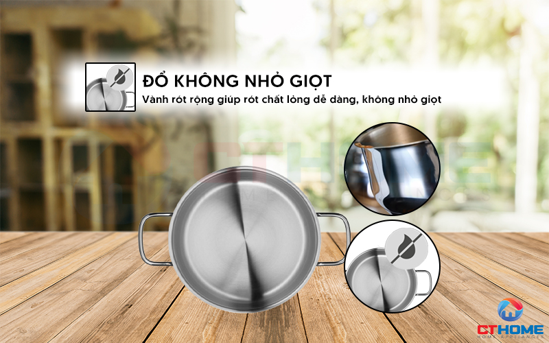 Vành rót rộng đảm bảo chất lỏng được rót dễ dàng và không bị nhỏ giọt