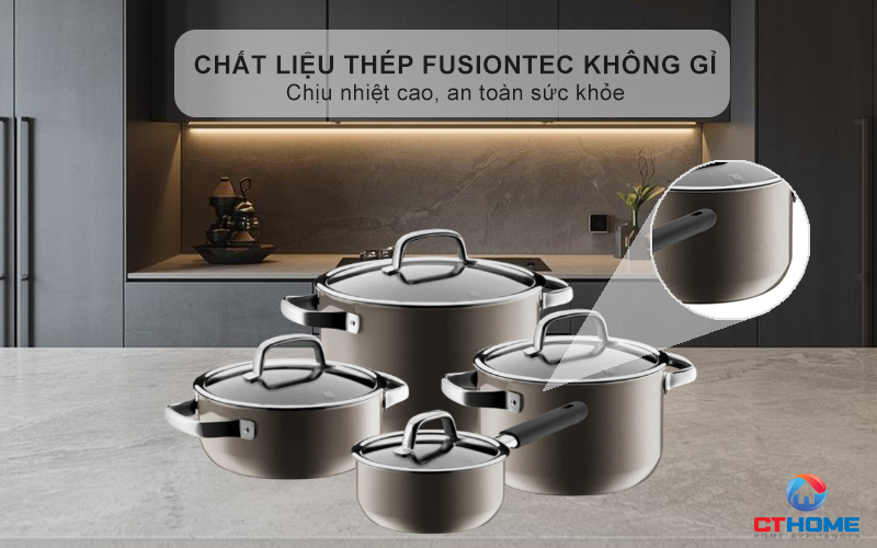 Chất liệu thép Fusiontec không gỉ -  Sáng bóng dẫn từ, giữ nhiệt tốt nhất