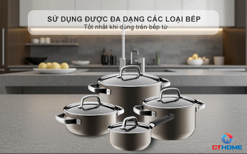 Sử dụng được đa dạng các loại bếp , tốt nhất khi dùng trên bếp từ