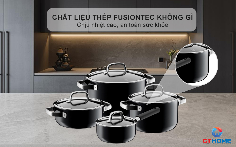 Chất liệu thép Fusiontec không gỉ -  Sáng bóng dẫn từ, giữ nhiệt tốt nhất