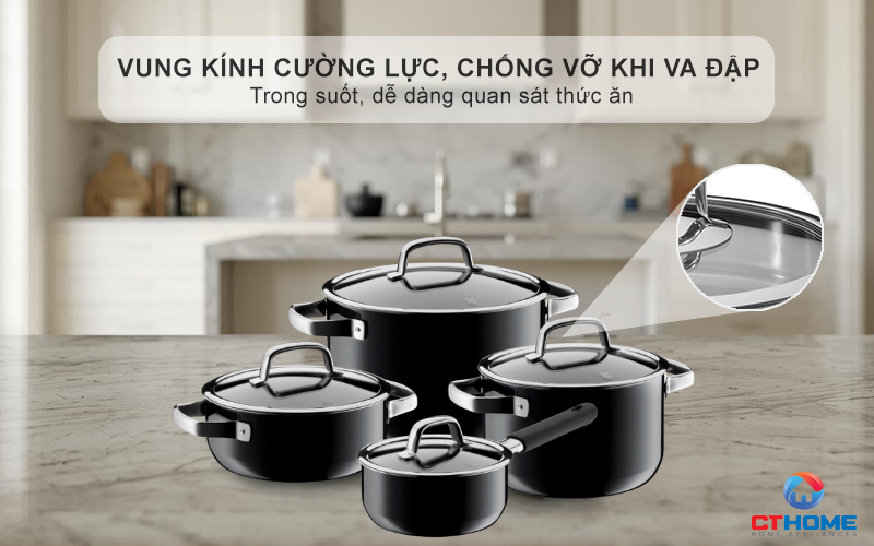 Vung kính cường lực, chống vỡ khi va đập -  Trong suốt, dễ dàng quan sát thức ăn