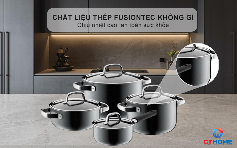 Chất liệu thép Fusiontec không gỉ -  Sáng bóng dẫn từ, giữ nhiệt tốt nhất