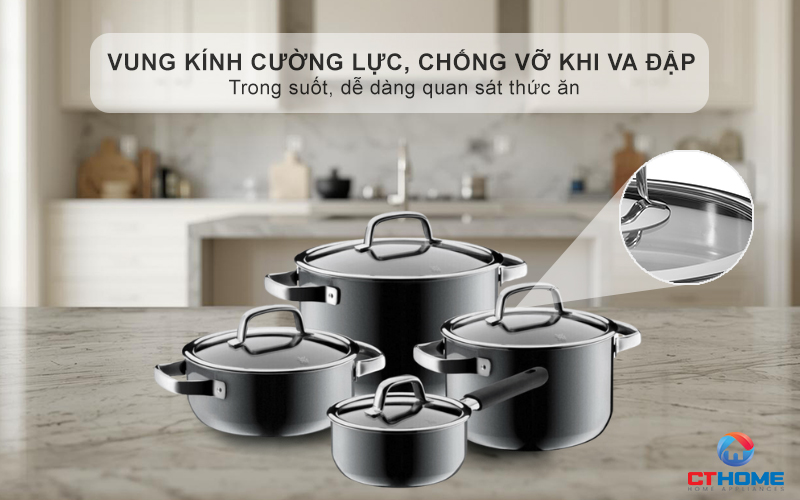 Vung kính cường lực, chống vỡ khi va đập -  Trong suốt, dễ dàng quan sát thức ăn