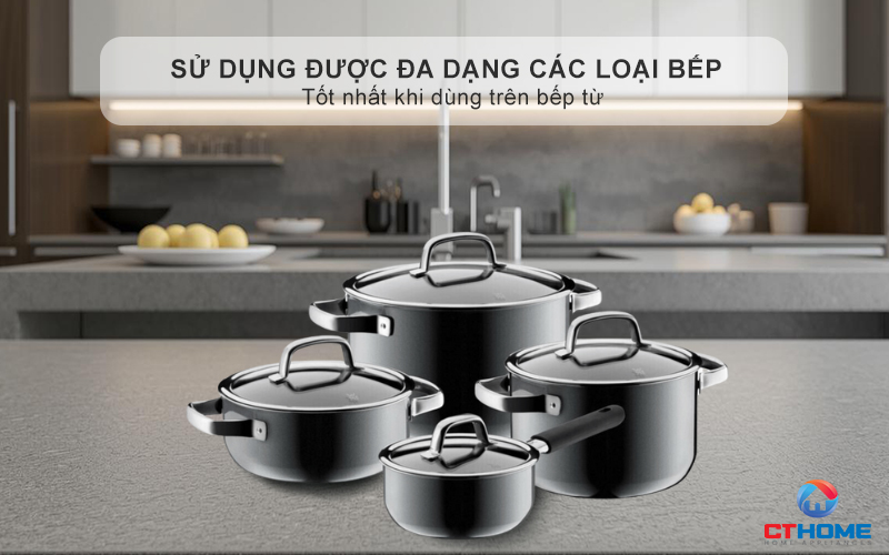Sử dụng được đa dạng các loại bếp , tốt nhất khi dùng trên bếp từ