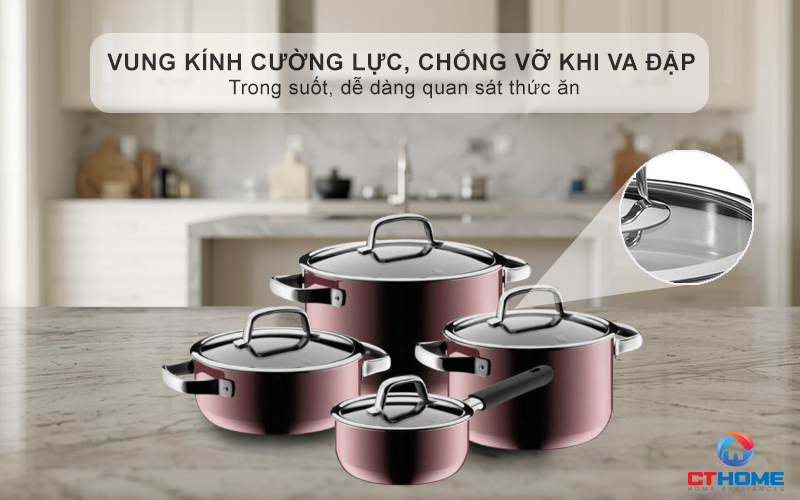 Vung kính cường lực, chống vỡ khi va đập -  Trong suốt, dễ dàng quan sát thức ăn
