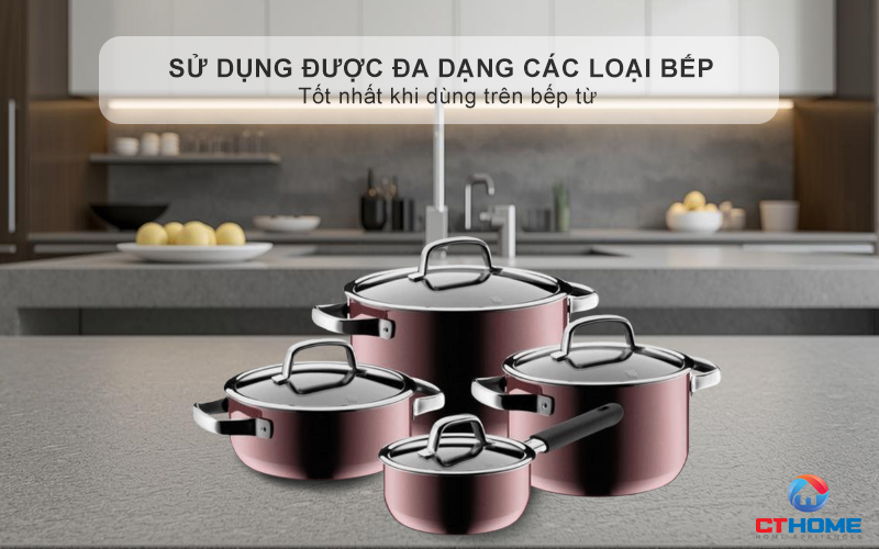 Sử dụng được đa dạng các loại bếp , tốt nhất khi dùng trên bếp từ