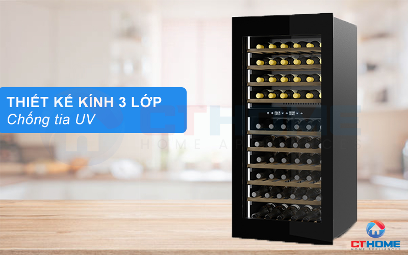 Thiết kế mặt kính cách nhiệt 3 lớp giúp bảo vệ hương vị rượu vang
