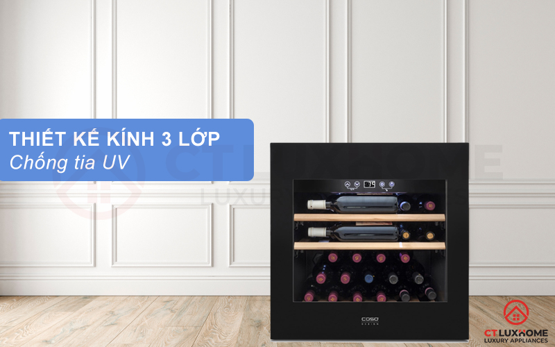 Thiết kế mặt kính cách nhiệt 3 lớp giúp bảo vệ hương vị rượu vang