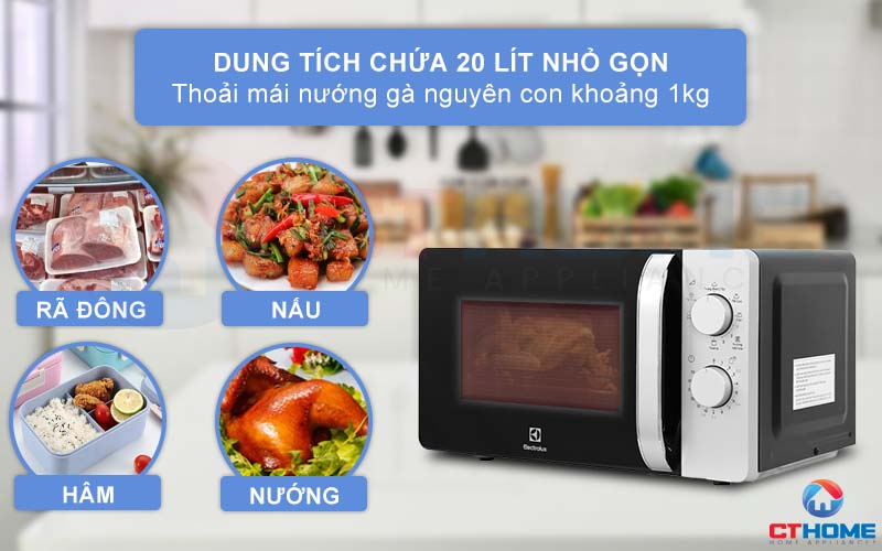 Dung tích chứa 20 lít bỏ vừa gà nguyên con tầm 1kg.