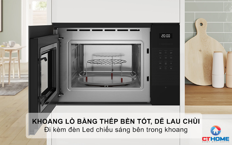 Khoang lò bằng thép không gỉ, dễ dàng vệ sinh đi kèm đèn LED