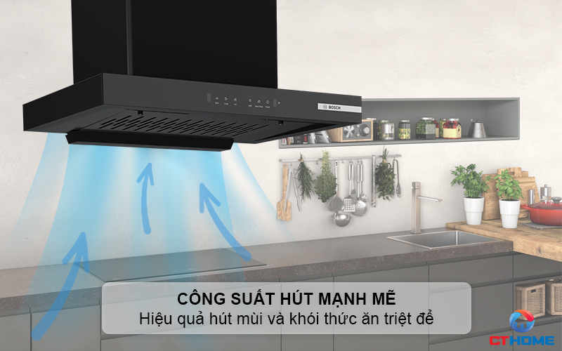 Công suất hút mạnh mẽ đảm bảo không gian bếp trong sạch, thoáng đãng