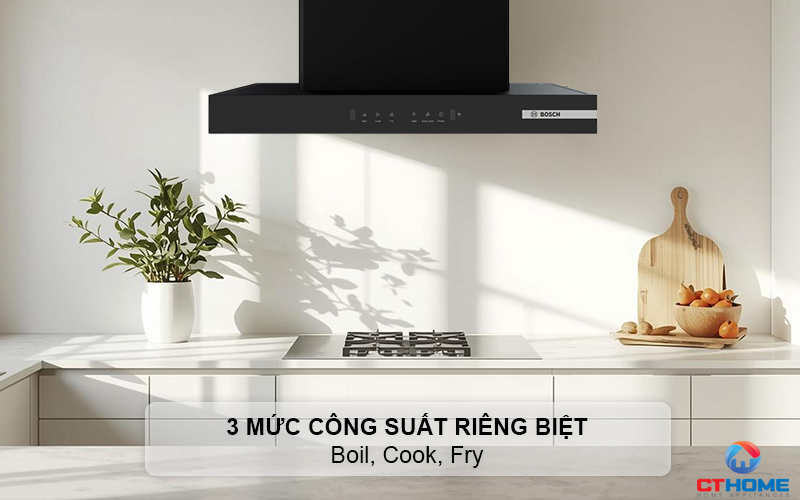 3 mức công suất hút riêng biệt Boil, Cook, Fry