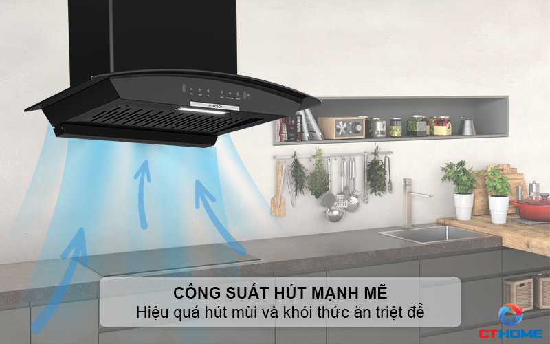 Công suất hút mạnh mẽ đảm bảo không gian bếp trong sạch, thoáng đãng