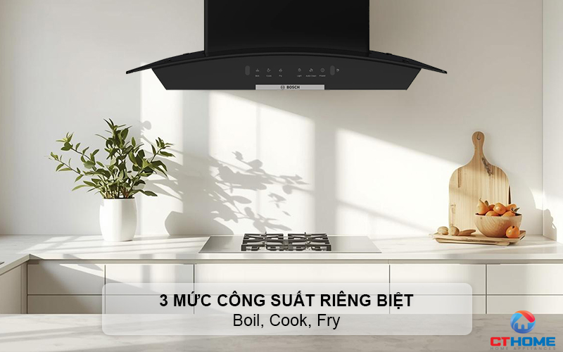 3 mức công suất hút riêng biệt Boil, Cook, Fry