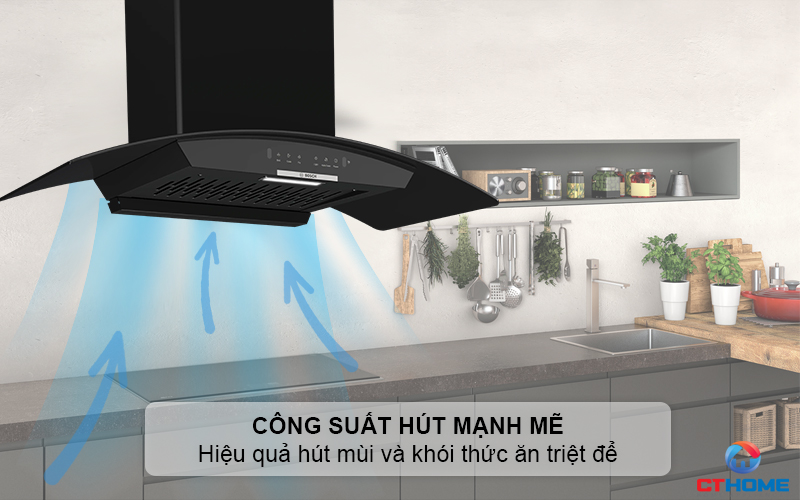 Công suất hút tối đa mạnh mẽ đảm bảo không gian bếp trong sạch, thoáng đãng
