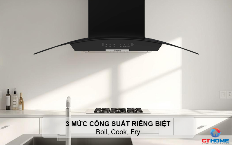 3 mức công suất hút riêng biệt Boil, Cook, Fry