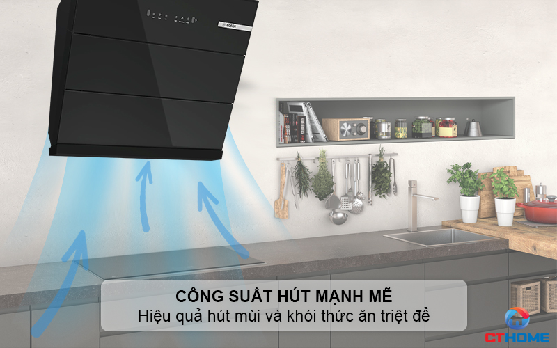 Công suất hút mạnh mẽ đảm bảo không gian bếp trong sạch, thoáng đãng