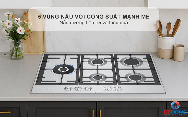 BẾP GAS 5 VÙNG NẤU BOSCH PCS7A5I90 MÀU INOX SERIES 6 3