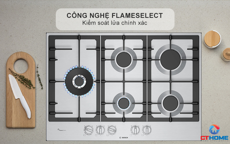 BẾP GAS 5 VÙNG NẤU BOSCH PCS7A5I90 MÀU INOX SERIES 6 6