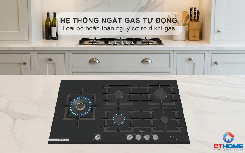 BẾP GAS 5 VÙNG NẤU BOSCH PRS9A6H40 MÀU ĐEN SERIES 8 8