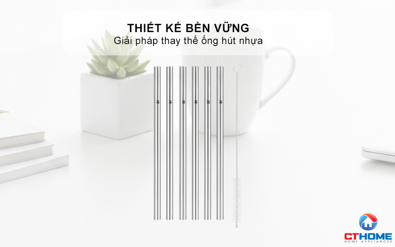 BỘ ỐNG HÚT WMF BARIC STRAW CROMARGAN 6CS, STRAIGHT WITH CLEANING BRUSH H18CM 0608976040 1